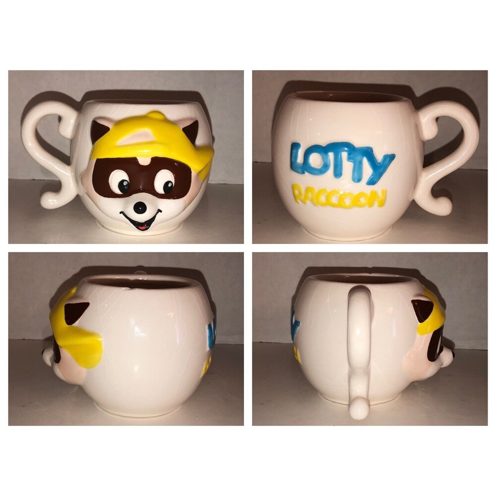 Vintage 80s LOTTY RACCOON Lotte World 3D Mug Coffee Cup South Korea Theme Park